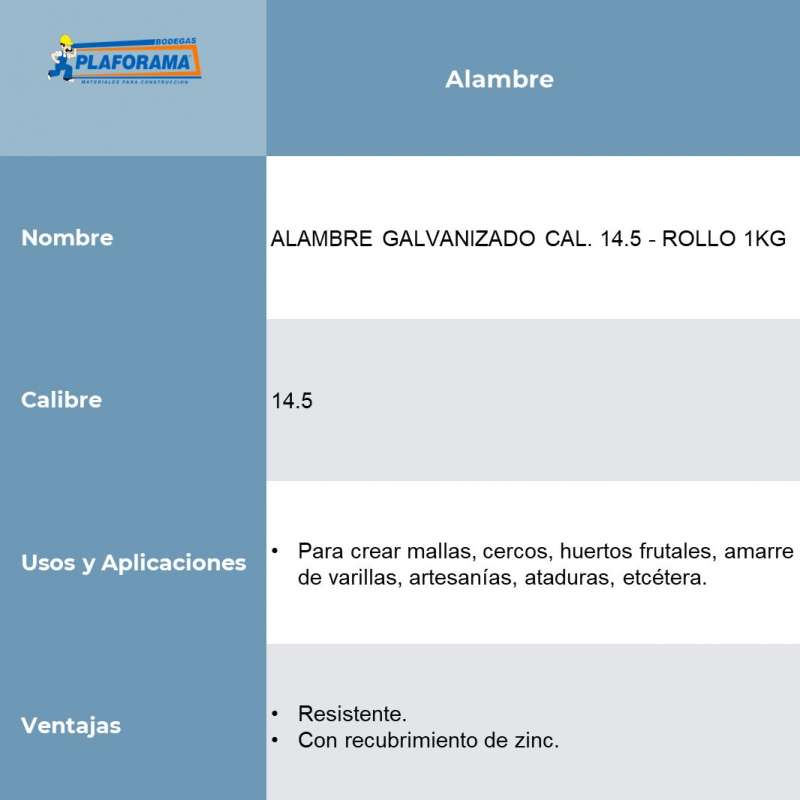 ALAMBRE GALVANIZADO CAL. 14.5 - ROLLO...