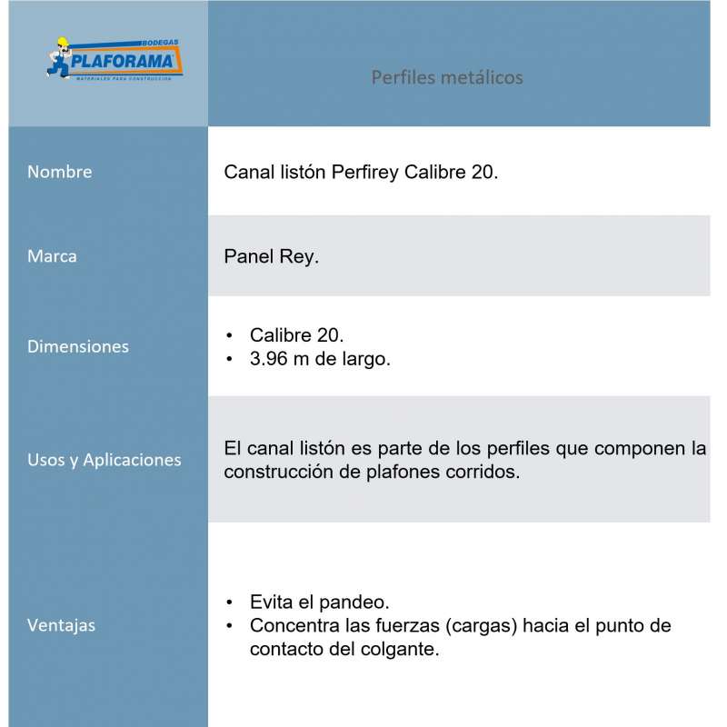 canal-liston-Panel-Rey-calibre-20-6.35cm-3.96m