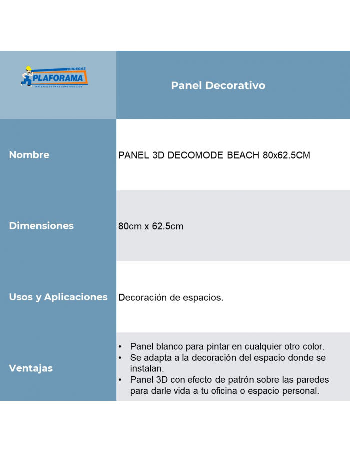 Panel 3D Mod. Beach 50x50cm blanco....