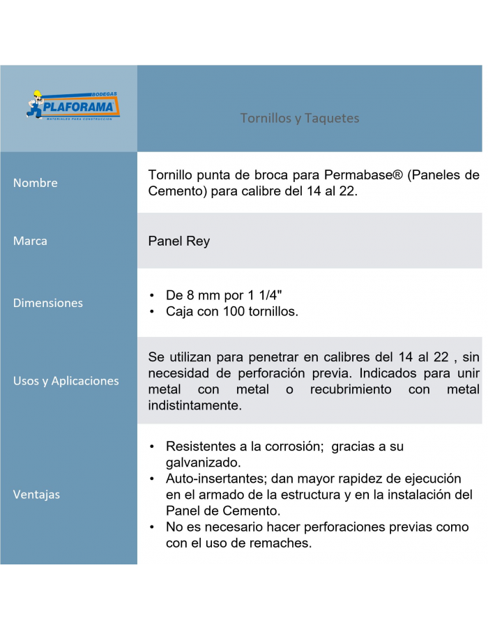 Tornillo Galvanizado para Permabase...