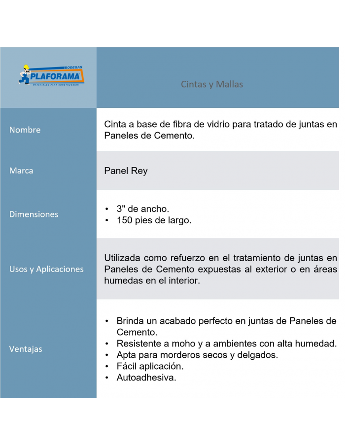 Cinta para juntas de fibra de vidrio...