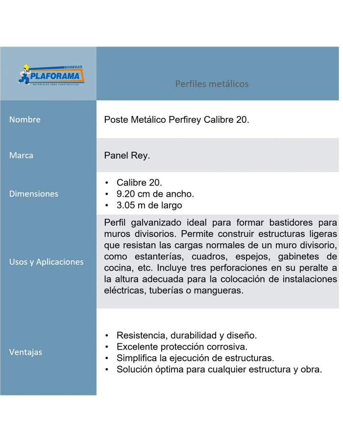 Poste fachada PerfiRey Cal. 20 Panel...