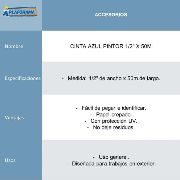 cinta-azul-1/2-pulgada-x-50-metros-byp-modelo-caz50