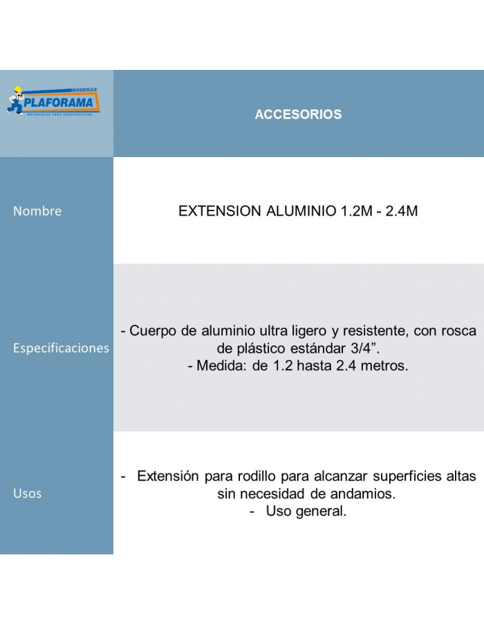 Extensible de aluminio de 1.2m a 2.4m...