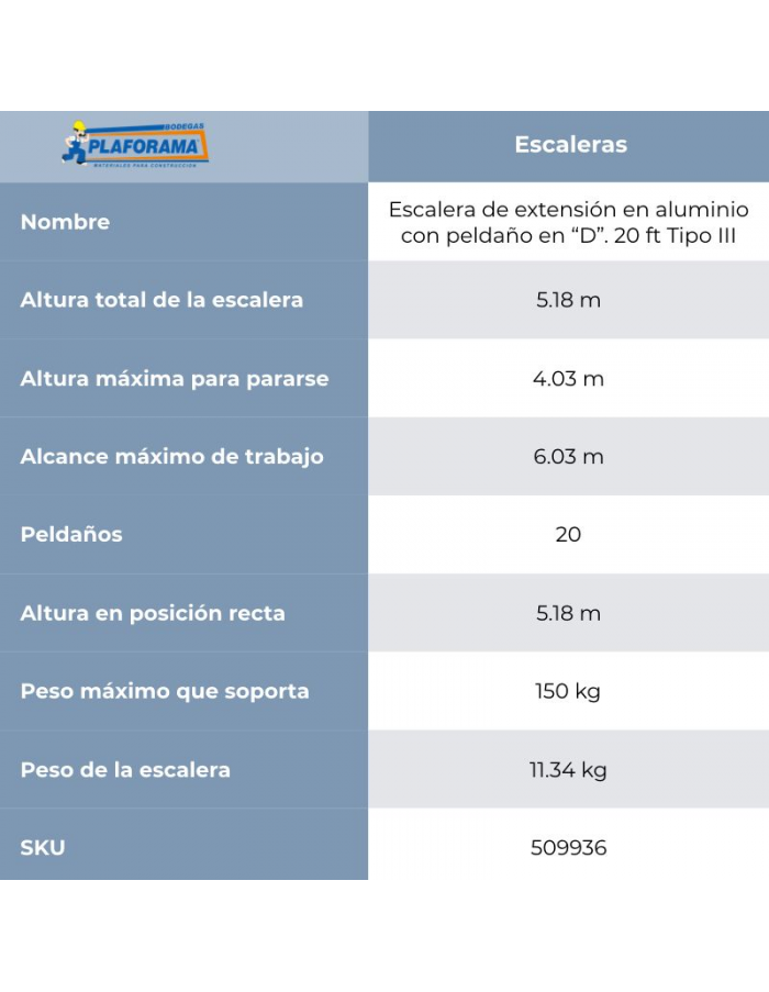 ESCALERA DE EXTENSIÓN ALUM TIPO III...
