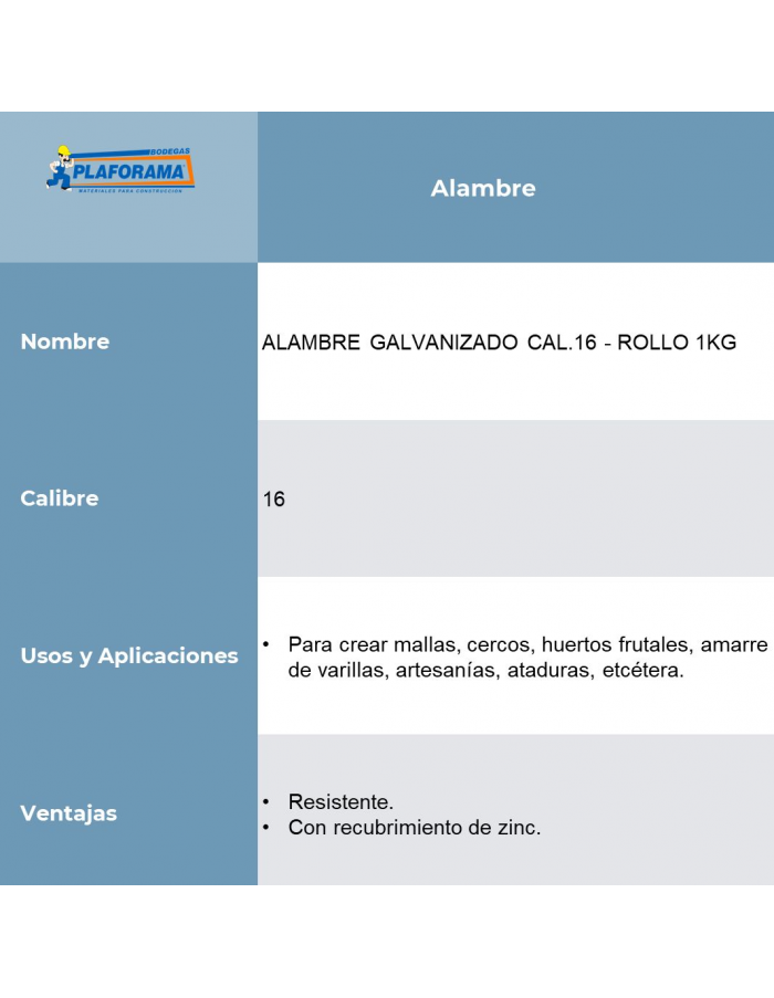 Alambre Galvanizado 507622 Cal.16 -...