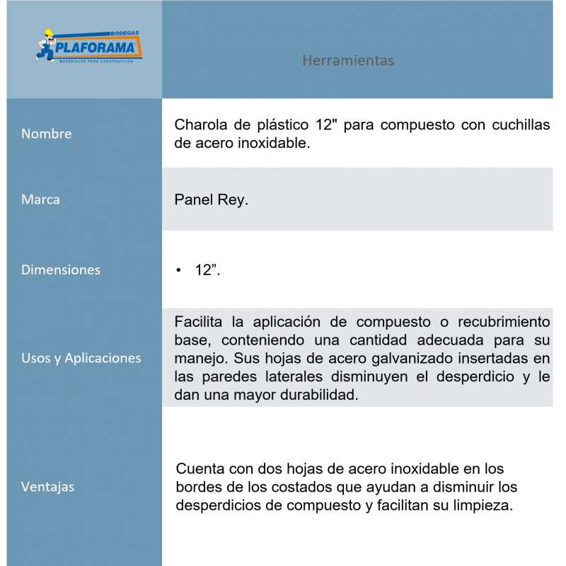 Charola Panel Rey 506458 Plastico 12"...