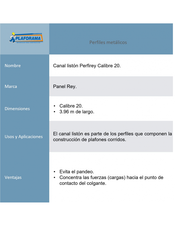 canal-liston-Panel-Rey-calibre-20-6.35cm-3.96m