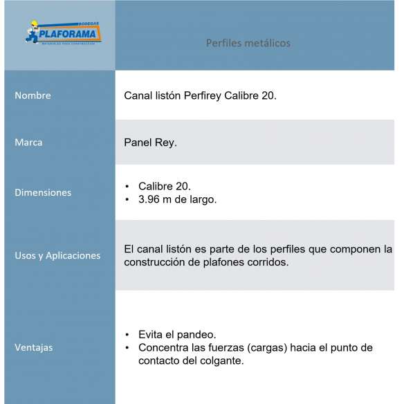 canal-liston-Panel-Rey-calibre-20-6.35cm-3.96m