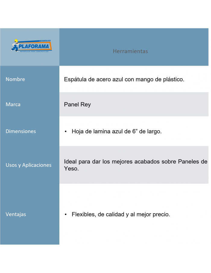 Espátula de Acero Azul Panel Rey  6...