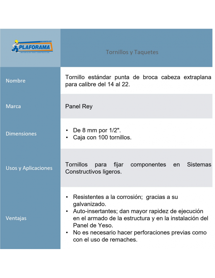 Tornillo Std. Punto de broca cabeza...