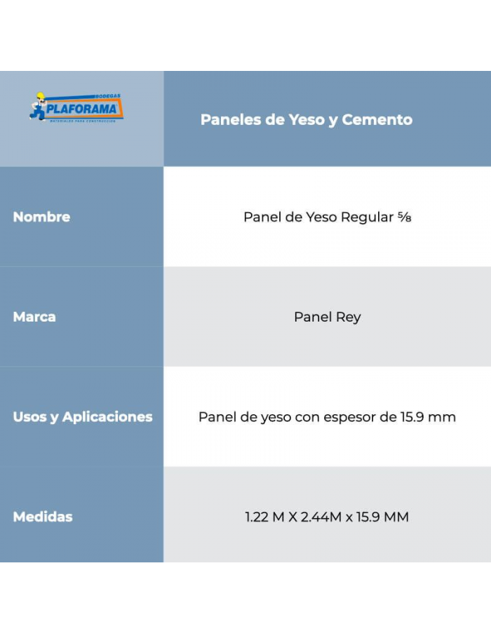 Panel de Yeso Fire Rey X 5/8"...