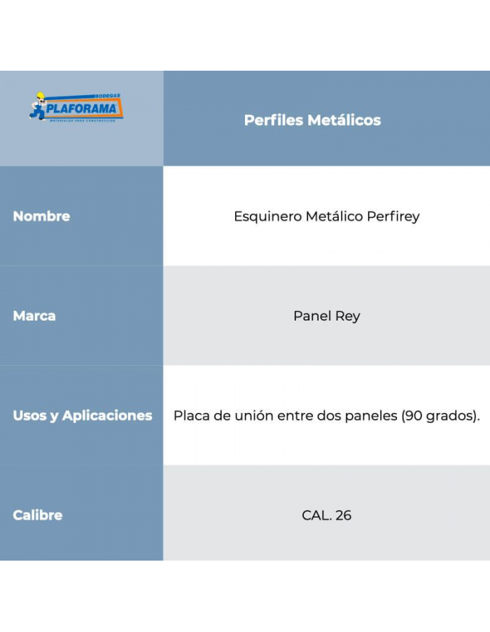 Esquinero Metálico cal. 26 mod 800479...