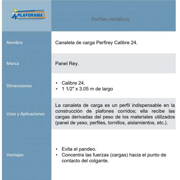 canaleta-de-carga-Panel-Rey-calibre-24-1-12-pulgadas-3.05m