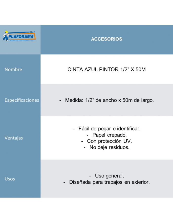 cinta-azul-1/2-pulgada-x-50-metros-byp-modelo-caz50 cinta-azul-1/2-pulgada-x-50-metros-byp-modelo-caz50