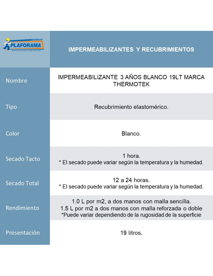 THERMOTEK 3 AÑOS CUBETA 19 L...