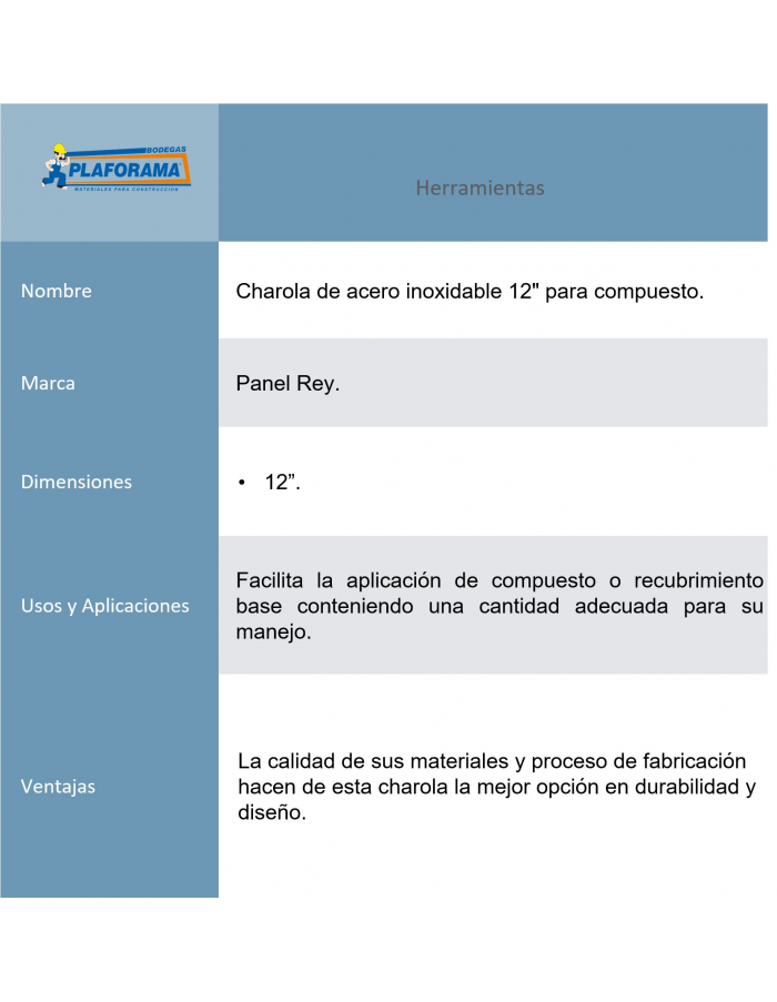 Charola Panel Rey 506459 Acero...