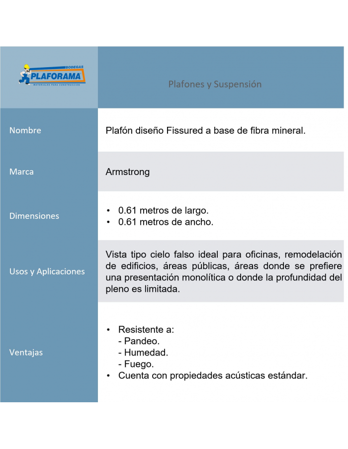 Plafón Fissured Mod.705A Armstrong...